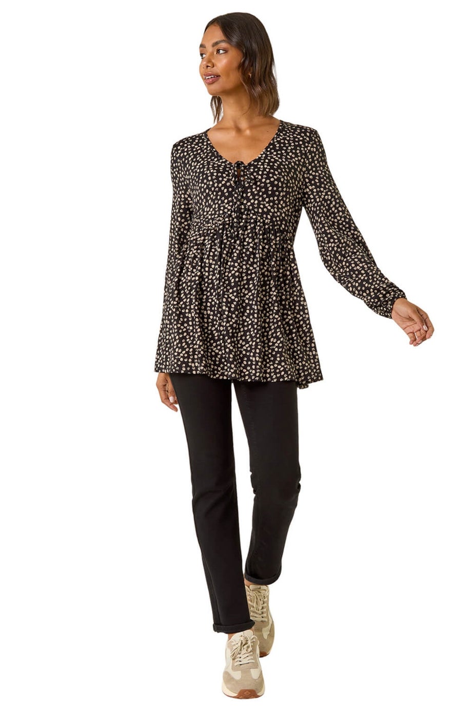 Roman Black Printed Snit Jersey Top