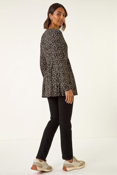 Roman Black Printed Snit Jersey Top