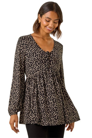 Roman Black Printed Snit Jersey Top