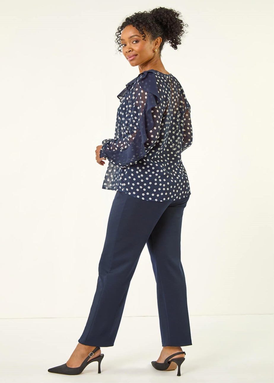 Roman Navy Petite Spot Print Frill Top