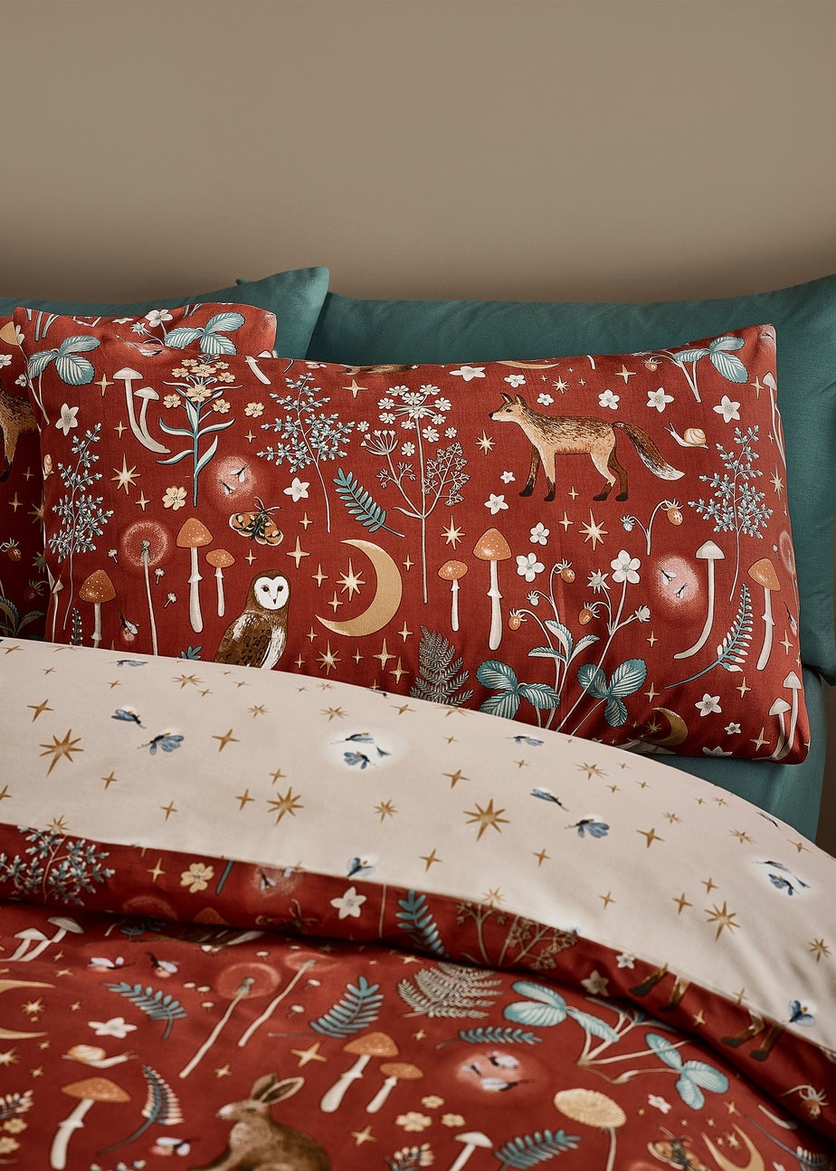 Catherine Lansfield Enchanted Twilight Animals Reversible Duvet Cover Set Burnt Orange