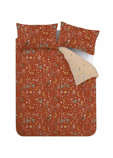 Catherine Lansfield Enchanted Twilight Animals Reversible Duvet Cover Set Burnt Orange