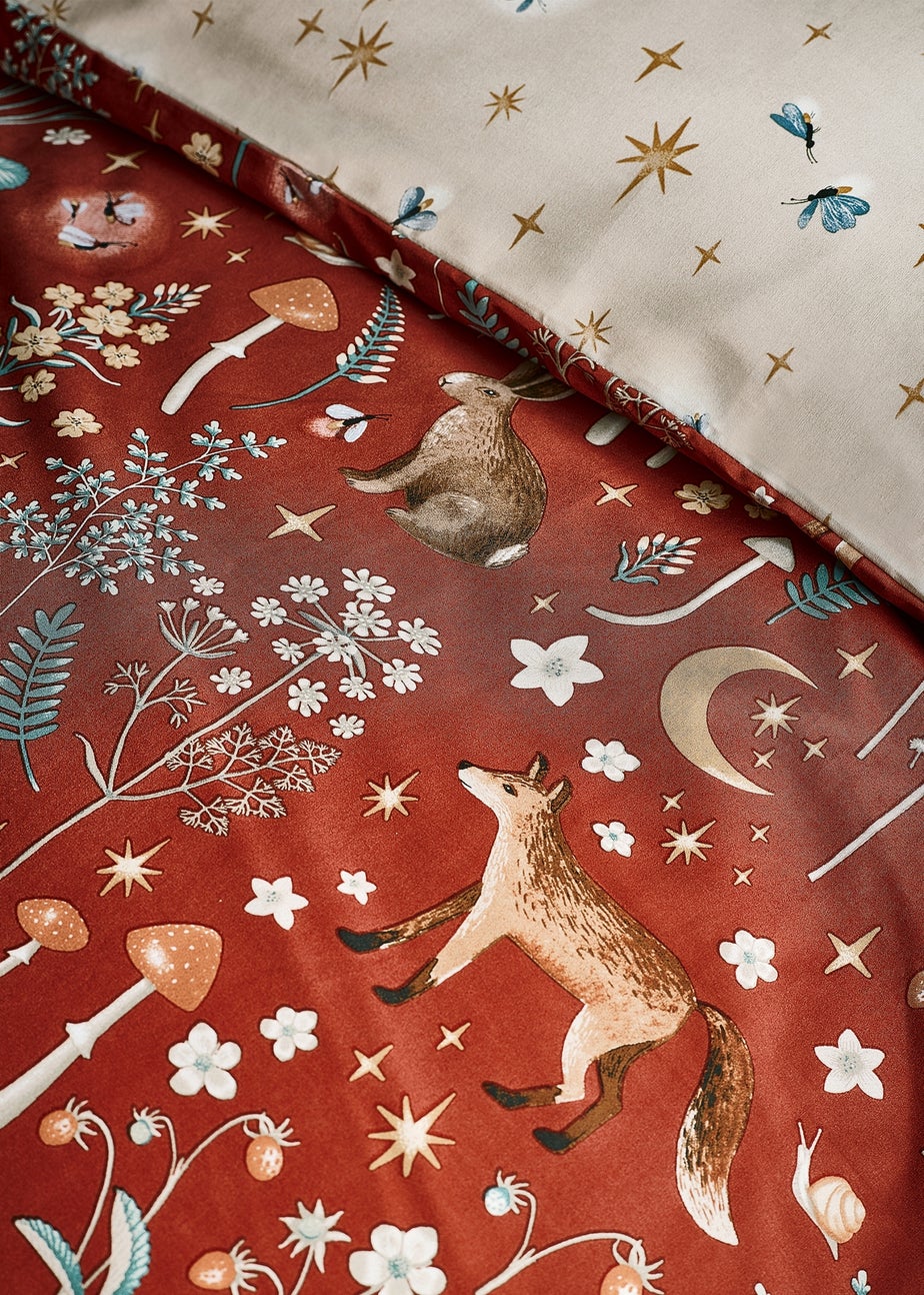 Catherine Lansfield Enchanted Twilight Animals Reversible Duvet Cover Set Burnt Orange