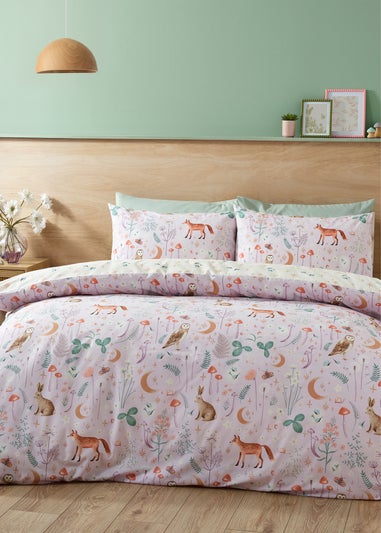 Catherine Lansfield Enchanted Twilight Animals Reversible Duvet Cover Set Lilac