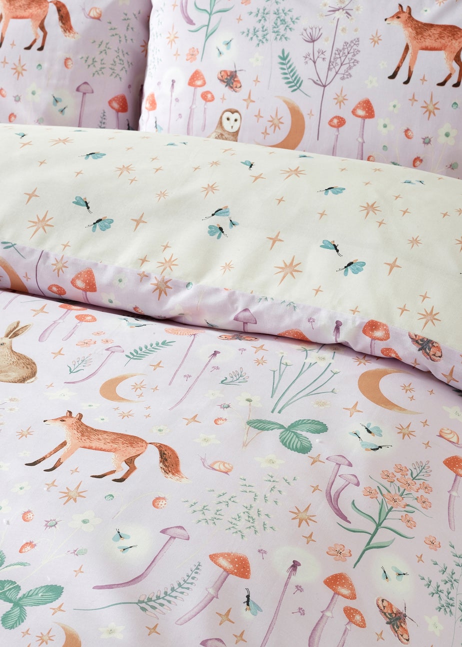 Catherine Lansfield Enchanted Twilight Animals Reversible Duvet Cover Set Lilac