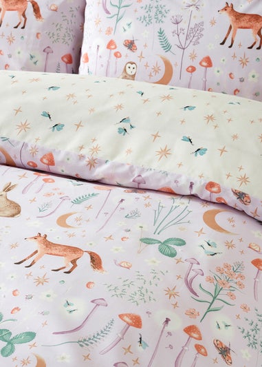 Catherine Lansfield Enchanted Twilight Animals Reversible Duvet Cover Set Lilac