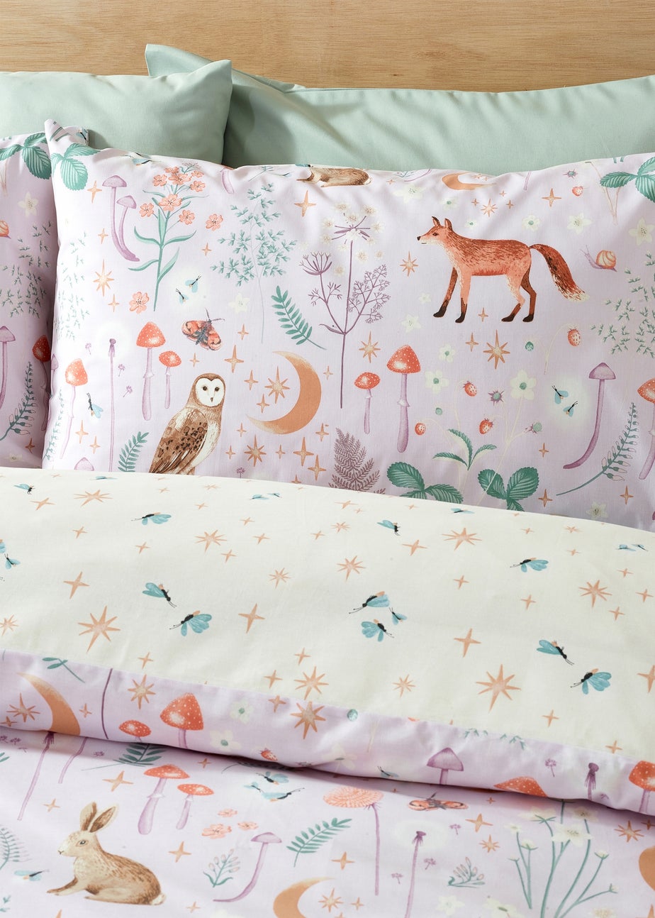 Catherine Lansfield Enchanted Twilight Animals Reversible Duvet Cover Set Lilac