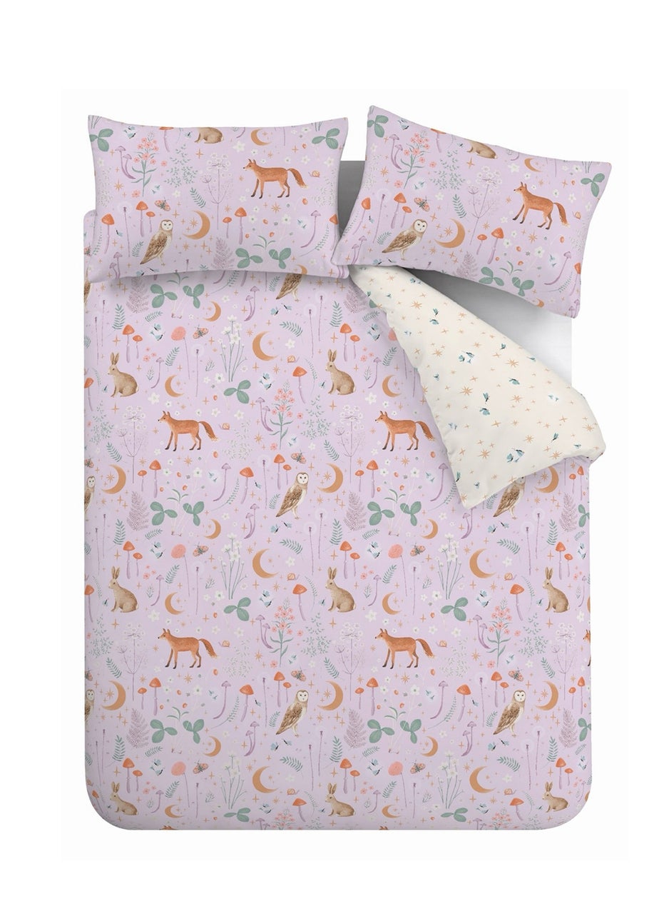 Catherine Lansfield Enchanted Twilight Animals Reversible Duvet Cover Set Lilac