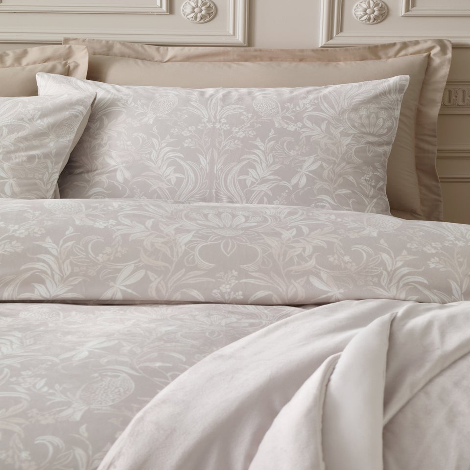 Bridgerton By Catherine Lansfield Regal Birds Soft Velvet Duvet Cover Set Natural