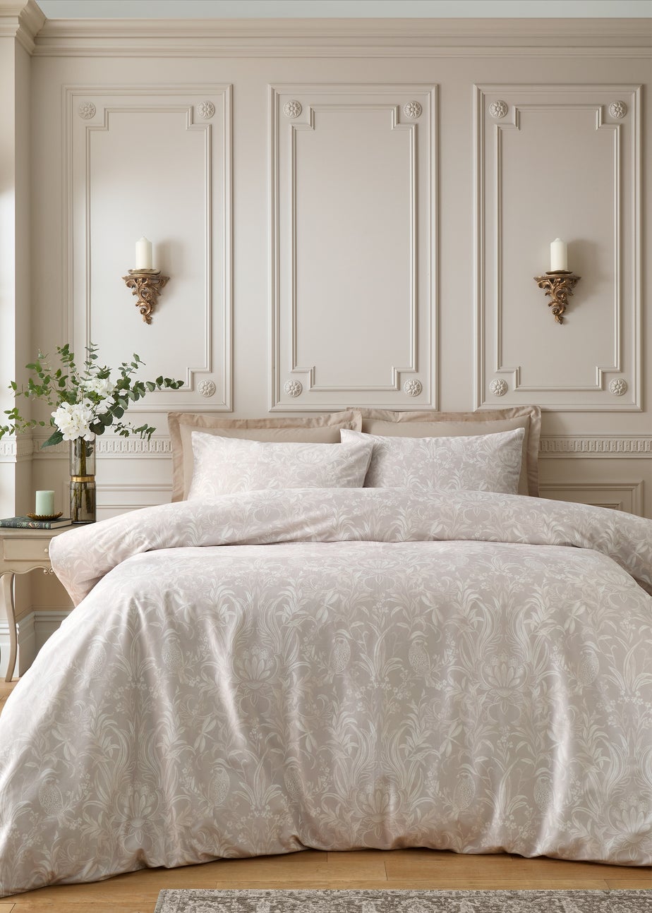 Bridgerton By Catherine Lansfield Regal Birds Soft Velvet Duvet Cover Set Natural