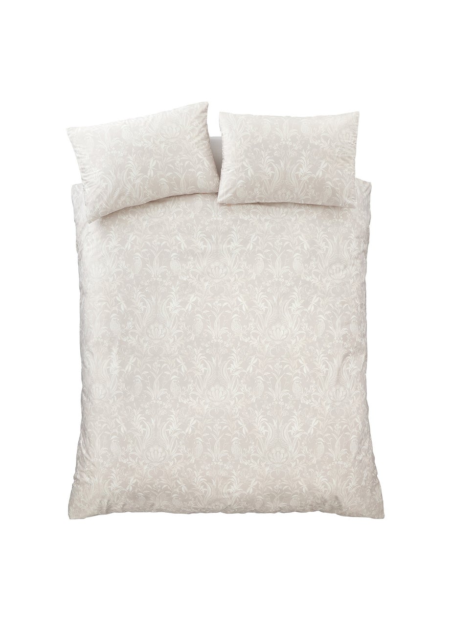 Bridgerton By Catherine Lansfield Regal Birds Soft Velvet Duvet Cover Set Natural