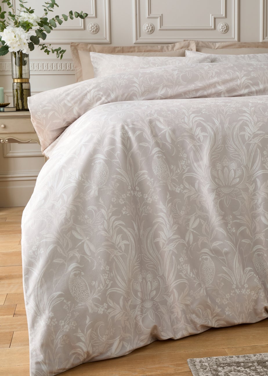 Bridgerton By Catherine Lansfield Regal Birds Soft Velvet Duvet Cover Set Natural