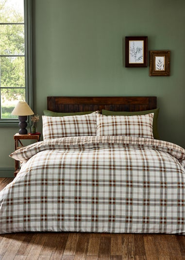 Catherine Lansfield Kelso Check Reversible Duvet Cover Set Burnt Orange