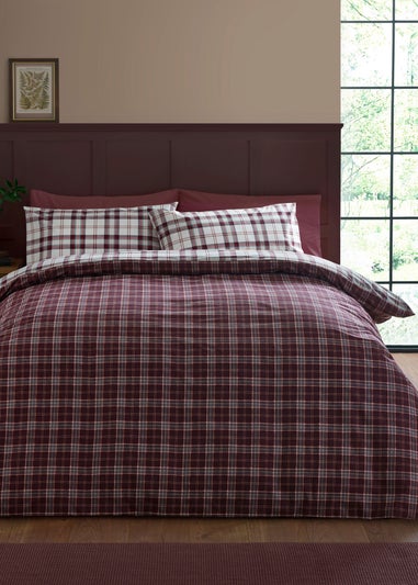 Catherine Lansfield Kelso Check Reversible Duvet Cover Set Plum