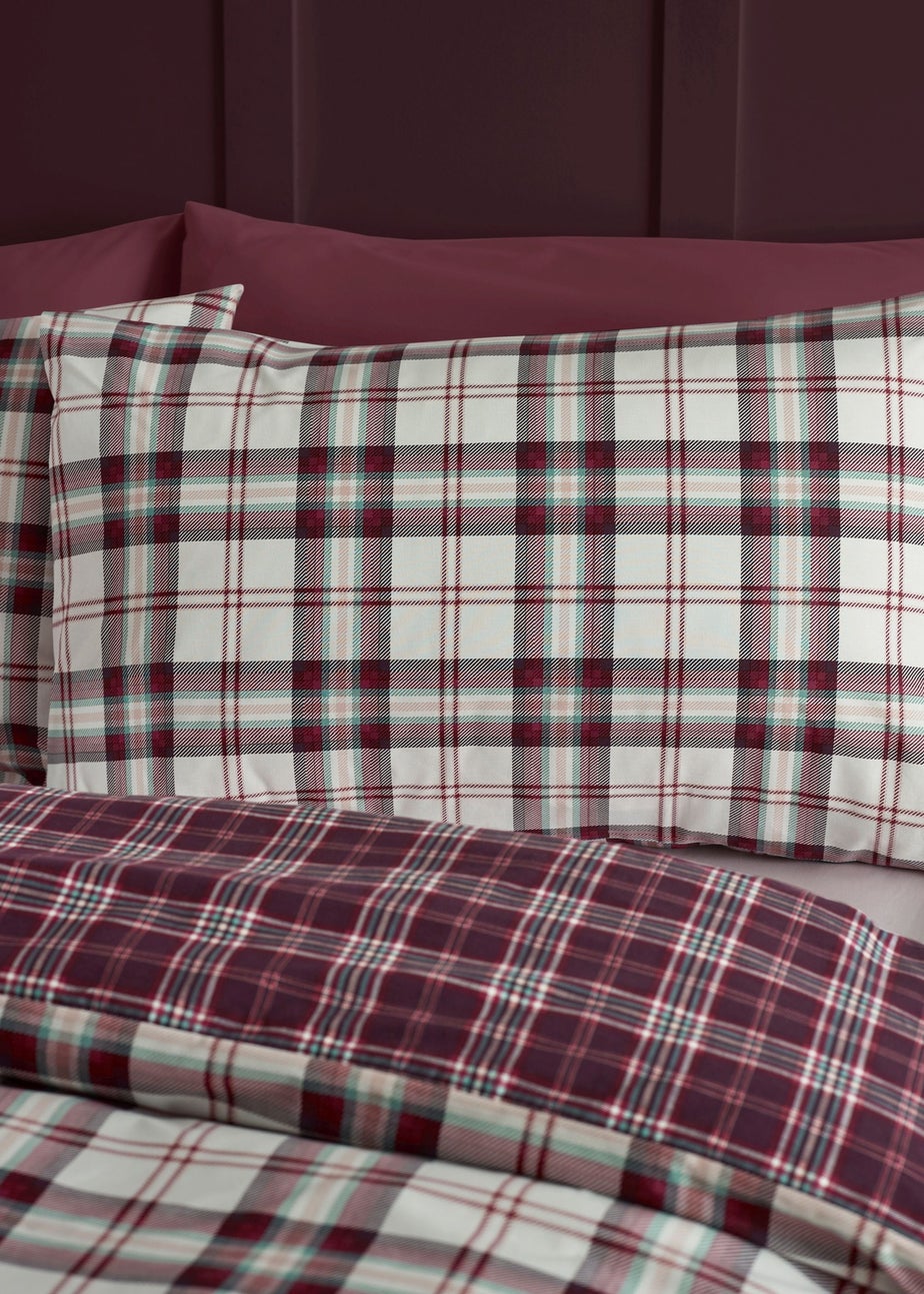 Catherine Lansfield Kelso Check Reversible Duvet Cover Set Plum