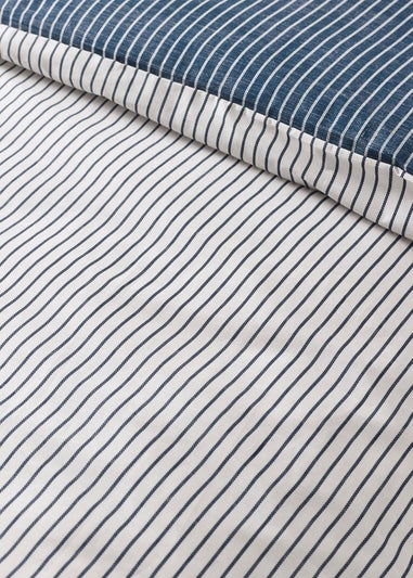 Catherine Lansfield Oxford Pinstripe Reversible Duvet Cover Set Navy