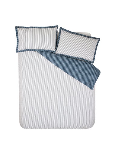 Catherine Lansfield Oxford Pinstripe Reversible Duvet Cover Set Navy
