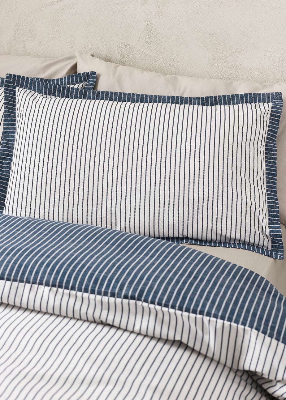 Catherine Lansfield Oxford Pinstripe Reversible Duvet Cover Set Navy