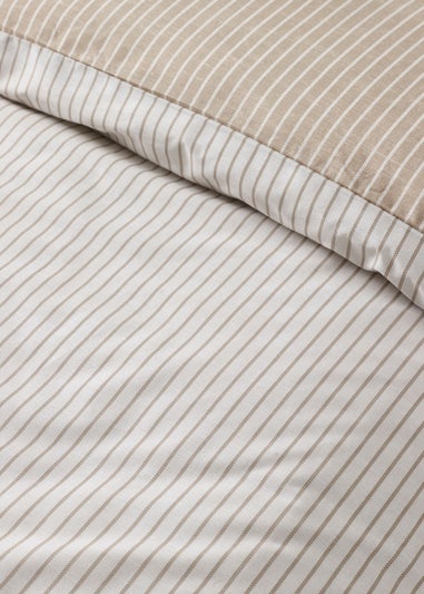 Catherine Lansfield Oxford Pinstripe Reversible Duvet Cover Set Natural