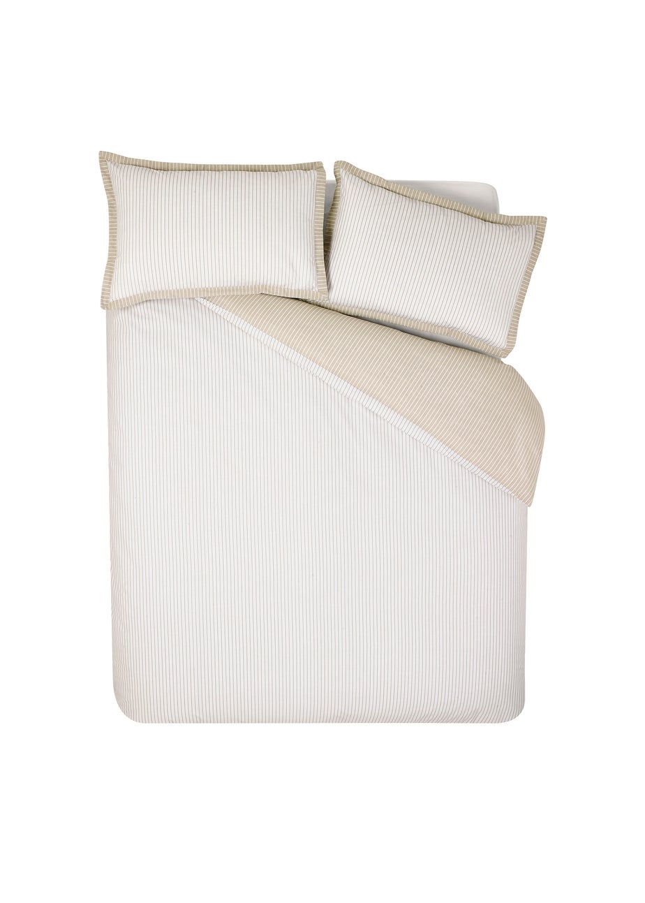 Catherine Lansfield Oxford Pinstripe Reversible Duvet Cover Set Natural