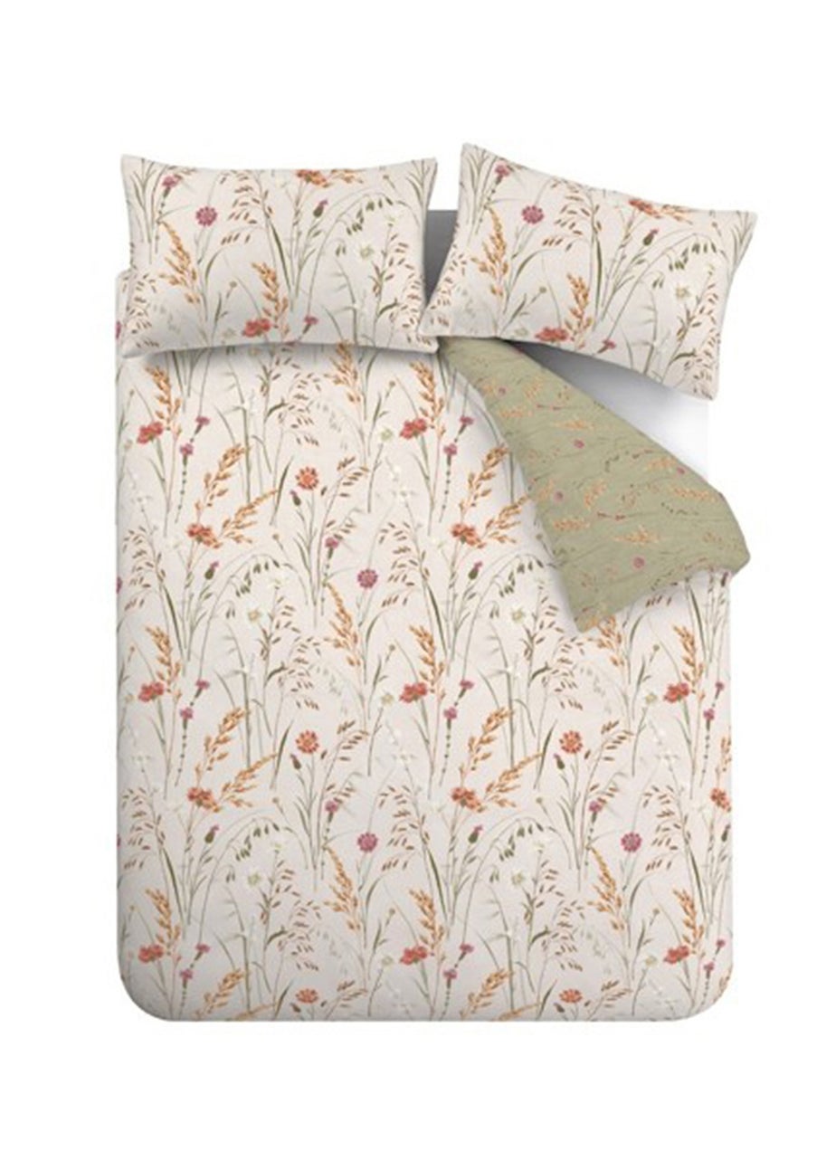 Catherine Lansfield Brushed Grasmere Floral Cotton Reversible Duvet Cover Set Green