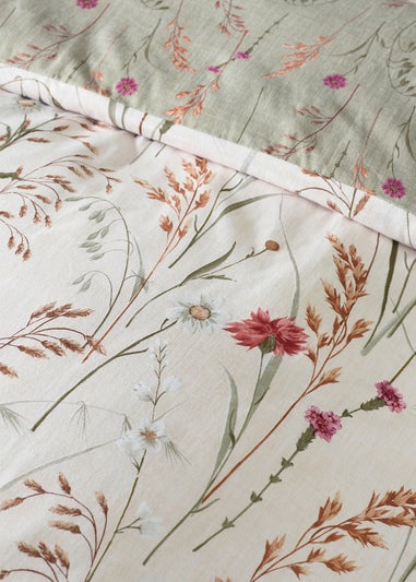 Catherine Lansfield Brushed Grasmere Floral Cotton Reversible Duvet Cover Set Green