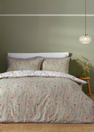 Catherine Lansfield Brushed Grasmere Floral Cotton Reversible Duvet Cover Set Green