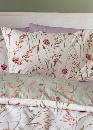 Catherine Lansfield Brushed Grasmere Floral Cotton Reversible Duvet Cover Set Green