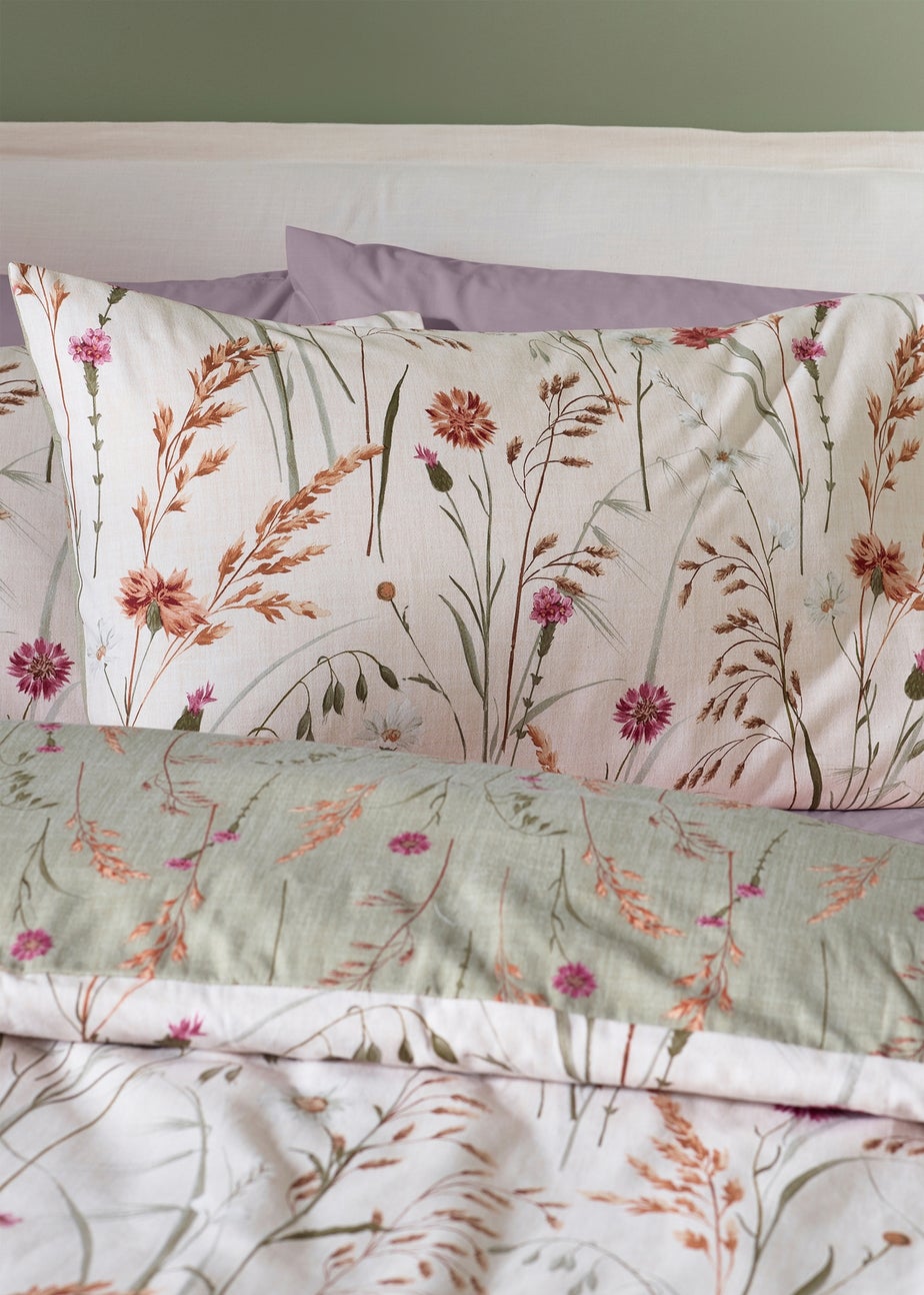 Catherine Lansfield Brushed Grasmere Floral Cotton Reversible Duvet Cover Set Green