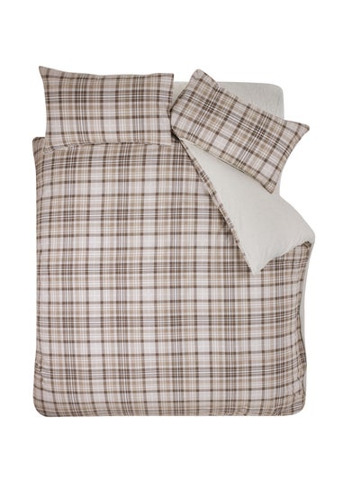 Catherine Lansfield Cosy Sherpa Check Duvet Cover Set Natural