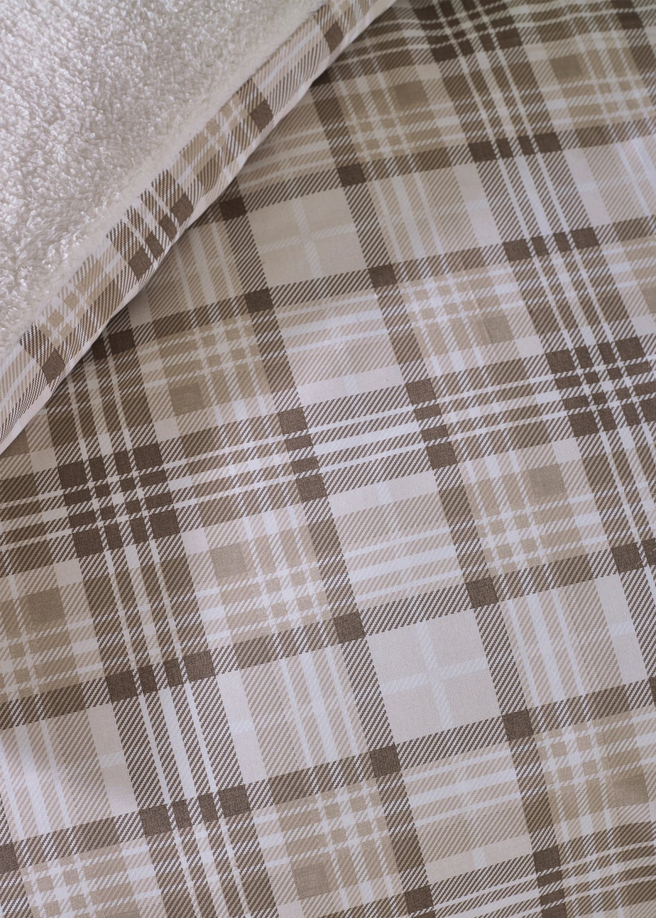 Catherine Lansfield Cosy Sherpa Check Duvet Cover Set Natural