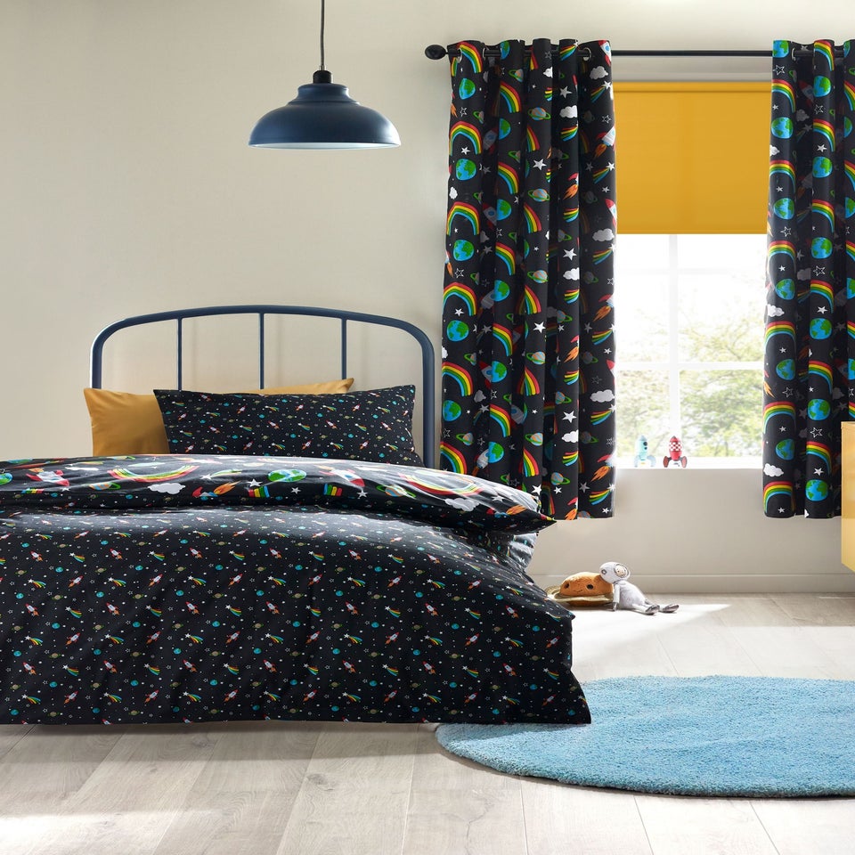Catherine Lansfield Rainbow Rockets Reversible Duvet Cover Set Black