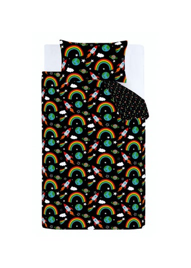 Catherine Lansfield Rainbow Rockets Reversible Duvet Cover Set Black
