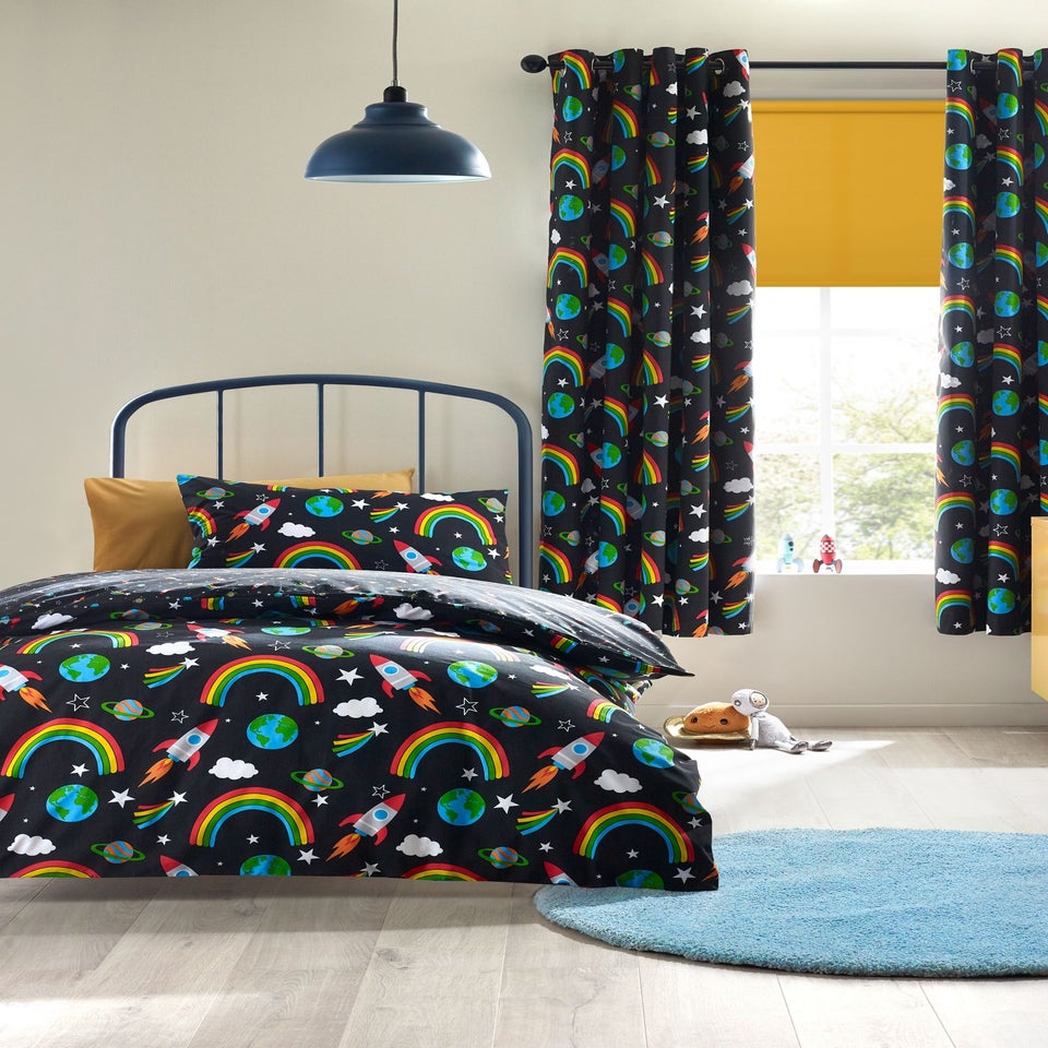 Catherine Lansfield Rainbow Rockets Reversible Duvet Cover Set Black