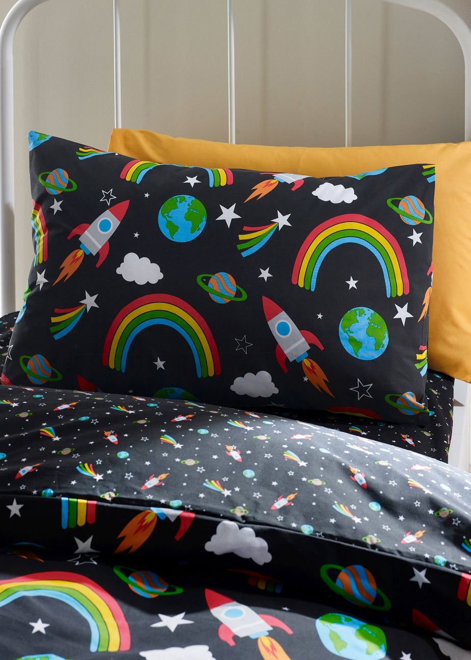 Catherine Lansfield Rainbow Rockets Reversible Duvet Cover Set Black