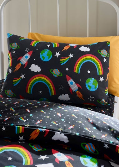 Catherine Lansfield Rainbow Rockets Reversible Duvet Cover Set Black