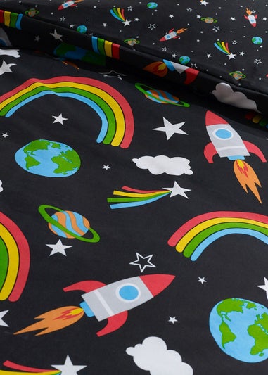 Catherine Lansfield Rainbow Rockets Reversible Duvet Cover Set Black