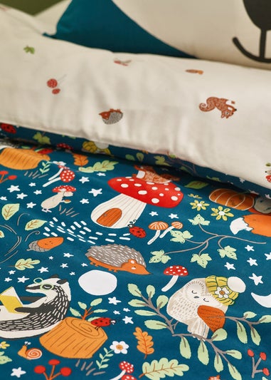 Catherine Lansfield Fox and Woodland Friends Reversible Duvet Cover Set Green