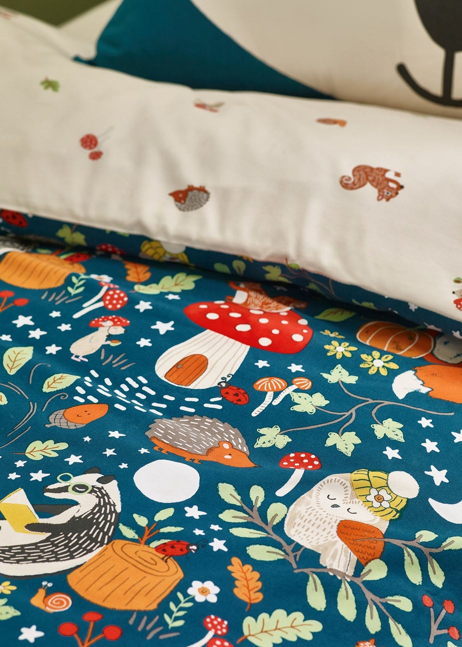 Catherine Lansfield Fox and Woodland Friends Reversible Duvet Cover Set Green
