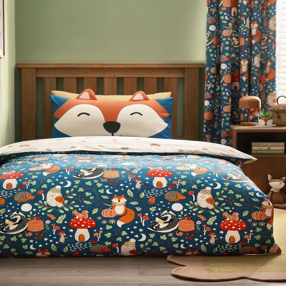 Catherine Lansfield Fox and Woodland Friends Reversible Duvet Cover Set Green