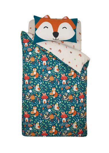Catherine Lansfield Fox and Woodland Friends Reversible Duvet Cover Set Green