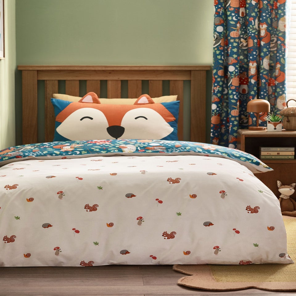 Catherine Lansfield Fox and Woodland Friends Reversible Duvet Cover Set Green