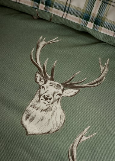 Catherine Lansfield Stag Check Reversible Duvet Cover Set Soft Green
