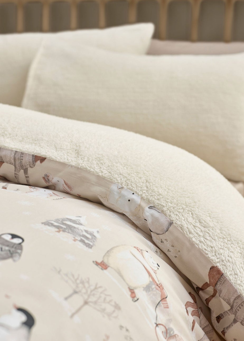 Catherine Lansfield Winter Friends Sherpa Duvet Cover Set Natural