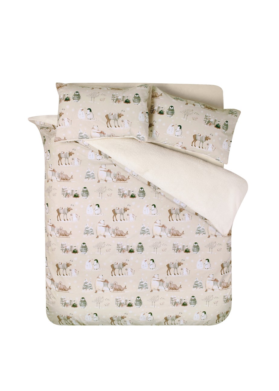 Catherine Lansfield Winter Friends Sherpa Duvet Cover Set Natural
