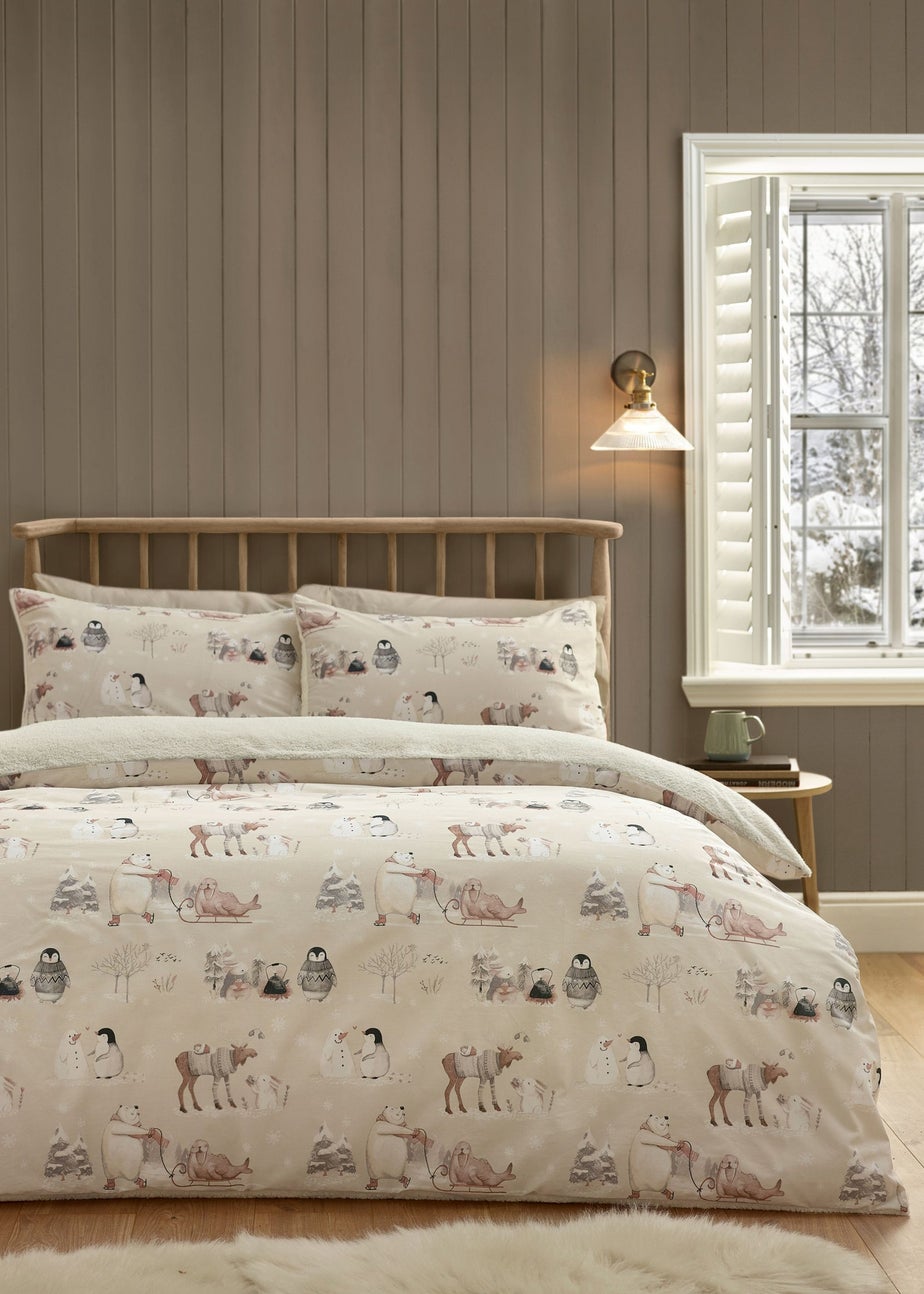 Catherine Lansfield Winter Friends Sherpa Duvet Cover Set Natural