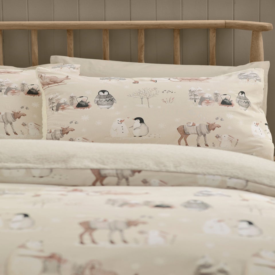 Catherine Lansfield Winter Friends Sherpa Duvet Cover Set Natural