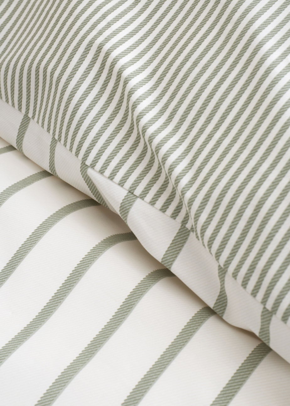 Bianca Fine Linens Green Hampton Stripe Cotton Reversible Duvet Cover Set