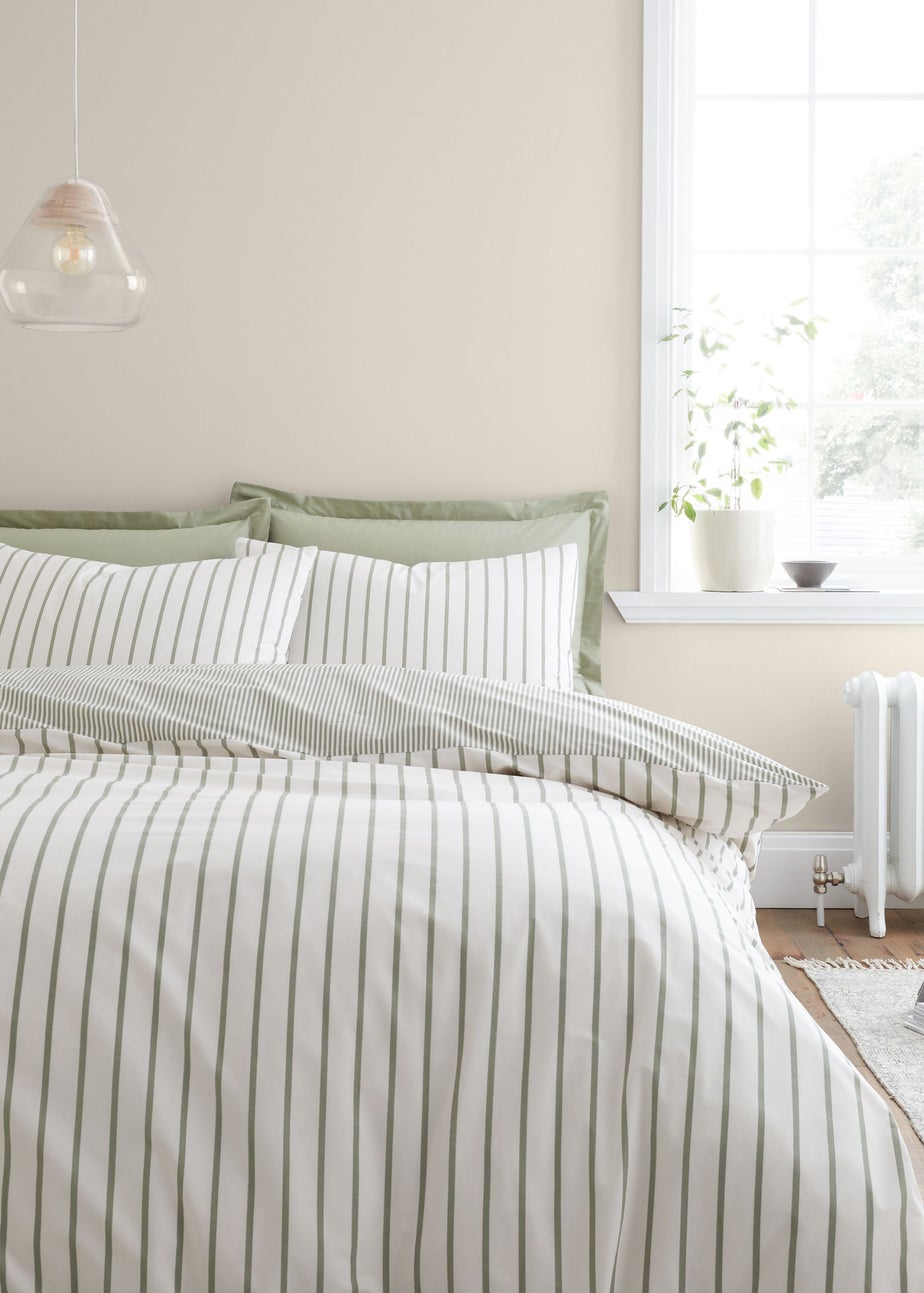 Bianca Fine Linens Green Hampton Stripe Cotton Reversible Duvet Cover Set