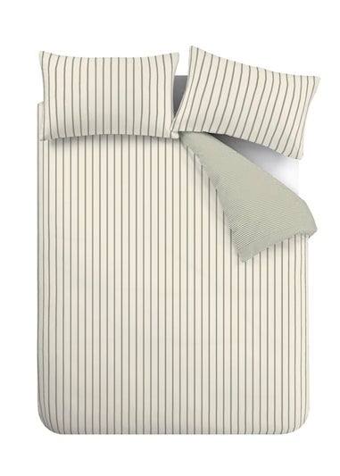 Bianca Fine Linens Green Hampton Stripe Cotton Reversible Duvet Cover Set